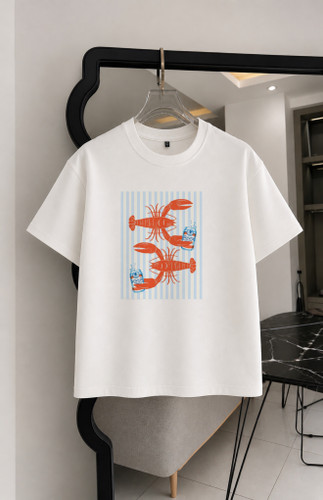 تیشرت طرح دریایی چاپی دو نخ پنبه سایز S تا 4XL
