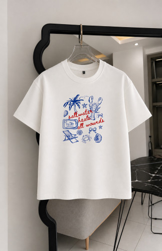 تیشرت طرح دریایی چاپی دو نخ پنبه سایز S تا 4XL
