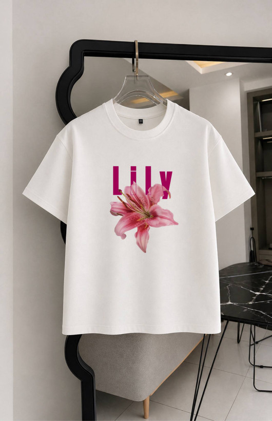 تیشرت گل LiLy سفید و مشکی دونخ پنبه سایز اسمال تا 4XL