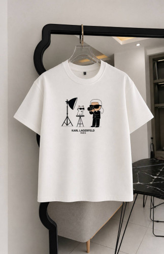 تیشرت کارل لاگرفلد سفید و مشکی دو نخ پنبه سایز S تا 4XL