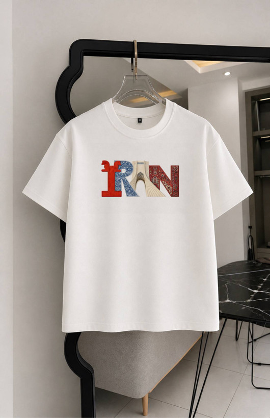 تیشرت ایران سفید و مشکی دو نخ پنبه سایز S تا 4XL