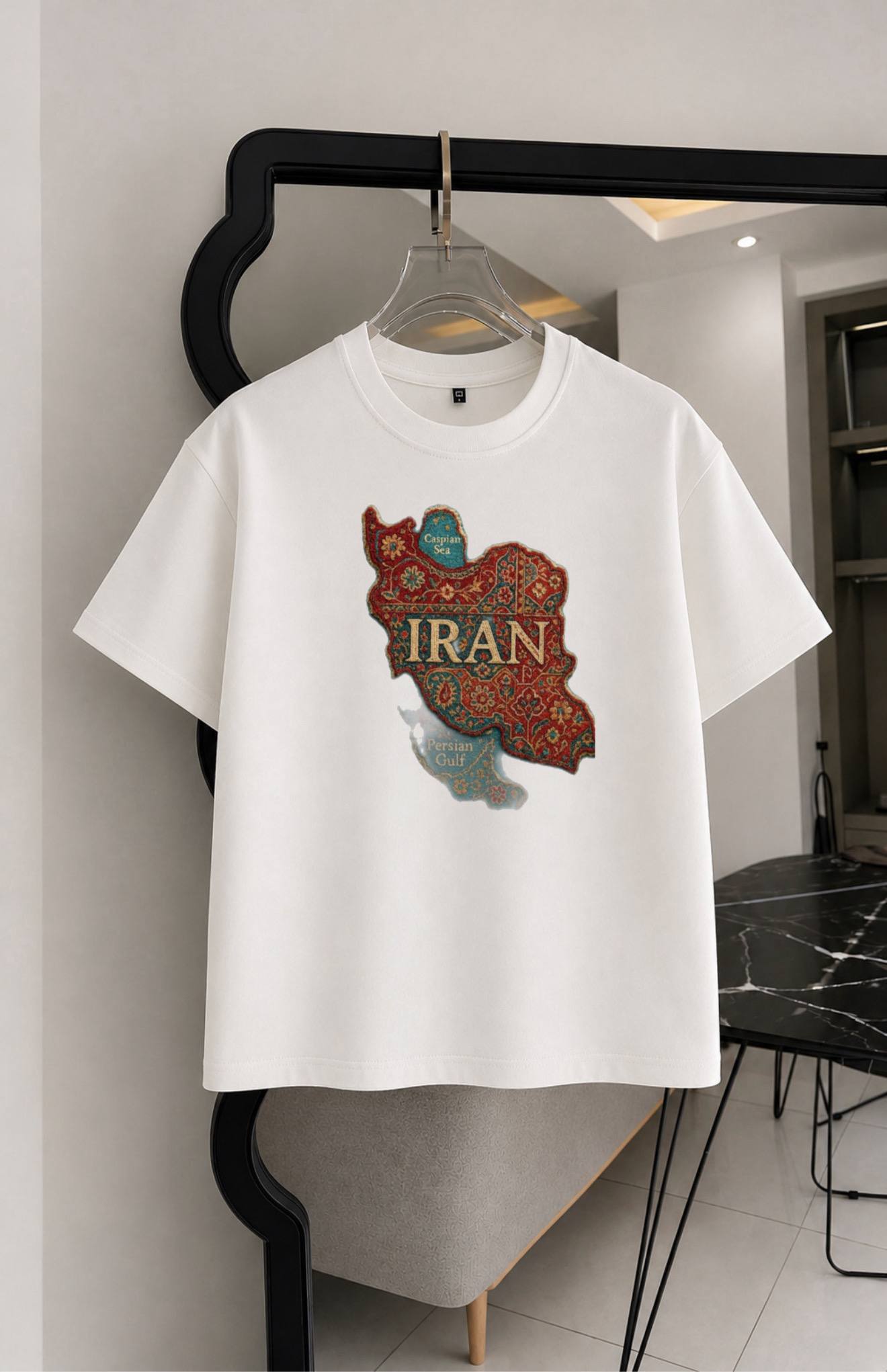 تیشرت ایران سفید و‌ مشکی دو نخ پنبه سایز S تا 4XL