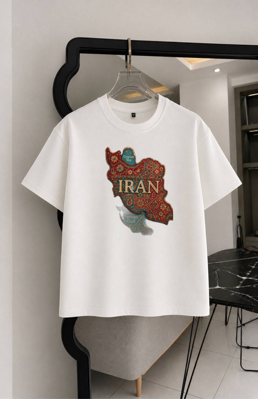تیشرت ایران سفید و مشکی دو نخ پنبه سایز S تا 4XL