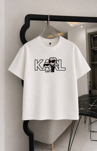 تیشرت کارل سفید و مشکی دو نخ پنبه سایز S تا 4XL